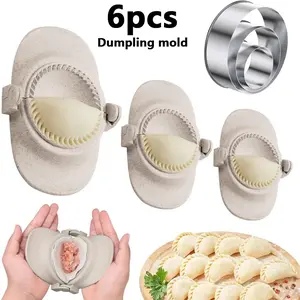 6-Piece Dumpling Maker Set & Stainless Steel Round Mold Cutter, Perfect for Baking Cookies Pies Pastries, Essential Kitchen Tool, Baking Supplies Kit