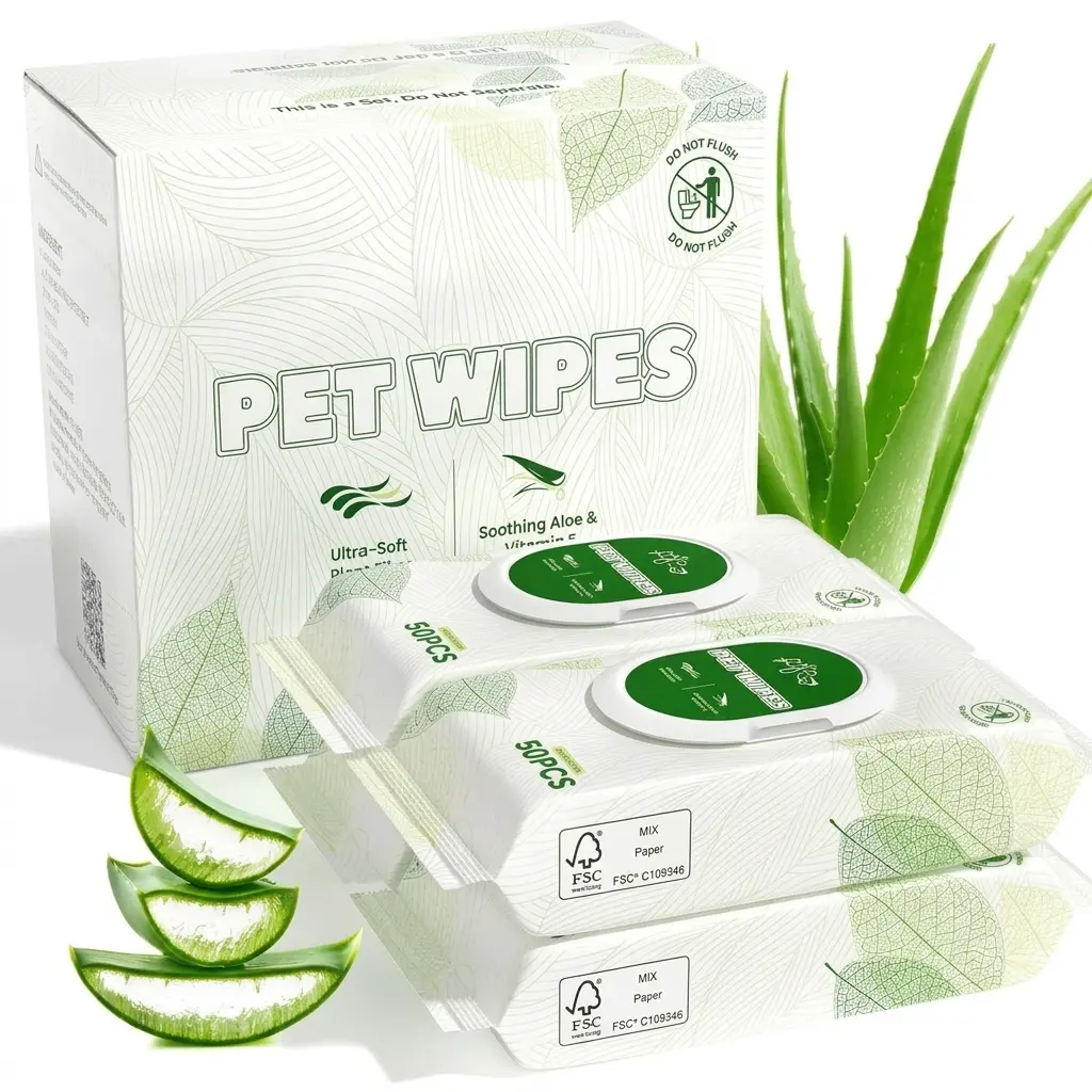 Dog Wipes & Cat Wipes 200 Count | Hypoallergenic Unscented Pet Wipes | Aloe & Vitamin E Grooming Wipes | pH Balanced Paw Body Eye Ear Wipes | All Natural Plant Fiber | Pearl Texture Pet Cleaning Wipes