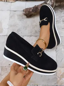 Women's Fashionable Plain Color Wedge Boots, Casual Comfortable Platform Shoes for Daily Wear, Female All-match Trend Shoes for Daily Wear, Girl, Western Slip On, Slip On Style