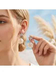 Beach Vacation Style Starfish Pearl Shell Pendant Earrings, Creative Elegant Shell Earrings, Unique Jewelry for Women