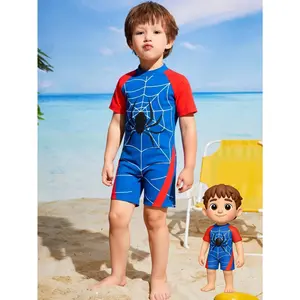 Spider Print Boys Spring Summer Beach Casual One Piece Swimsuit Jumpsuit