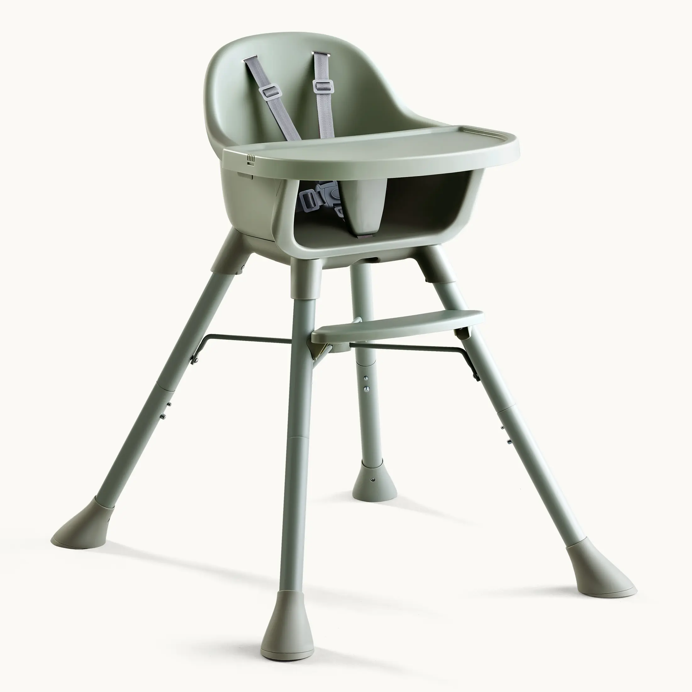 HARPPA Modern 2-in-1 Convertible High Chair for Baby & Toddlers, Neutral Tone with Easy-Clean PU Cushion, Adjustable Tray, 5-Point Harness & Pyramid Base, 7.08"/7.87" Tray