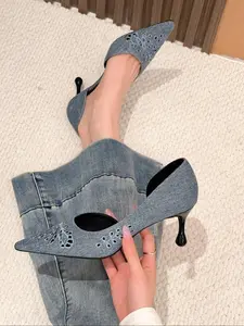 Elegant Pointed Toe High Heel Mules, Fashionable Stiletto Women Shoes with Floral Embroidery, Perfect for Work and Casual Occasions