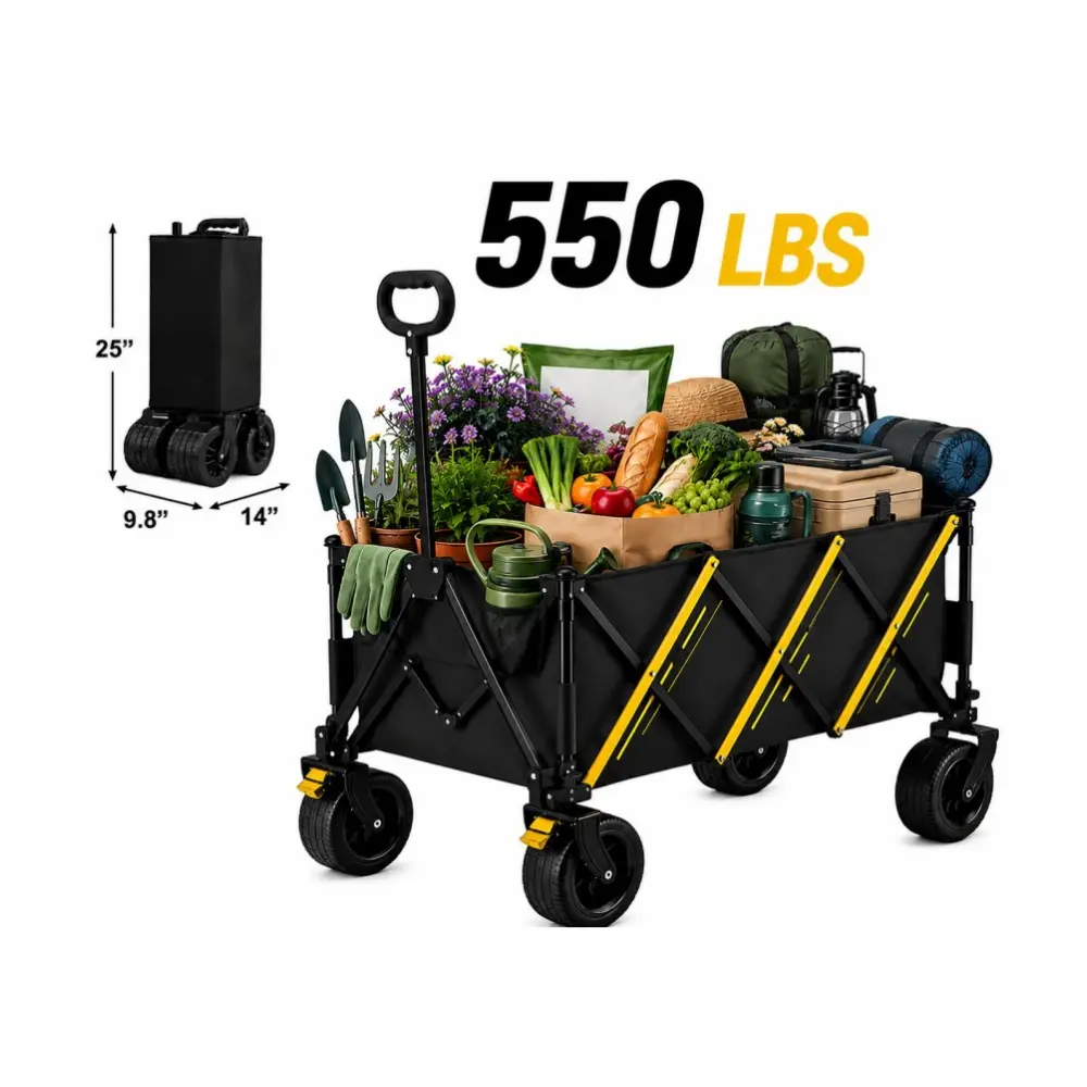 550 LBS Heavy Duty Collapsible Wagon Cart, Foldable Portable Lightweight Utility Trolley with All-Terrain Wheels and Flexible Handle for Camping, Garden, Grocery Shopping, Sports | Collapsible Wagon Carts  | Shop cart | Labor day