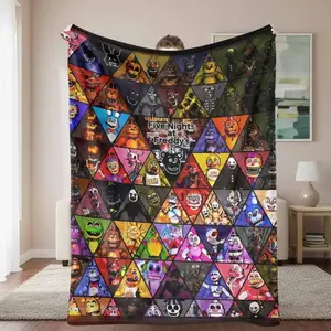 Five Nights at Freddy's Flannel Blanket FNAF Characters Inspired Print Lightweight Cozy Warm Soft Durable for Home Bedroom Living Room Sofa Office Travel Camping Sleepovers Gifts All Seasons Halloween