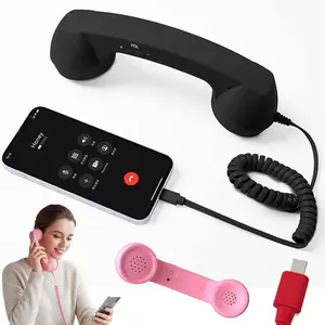 Vintage Phone Receiver for iPhone & Android, Microphone & Speaker, Retro Style Photo Prop, 90s Design, Ideal for Mobile Use