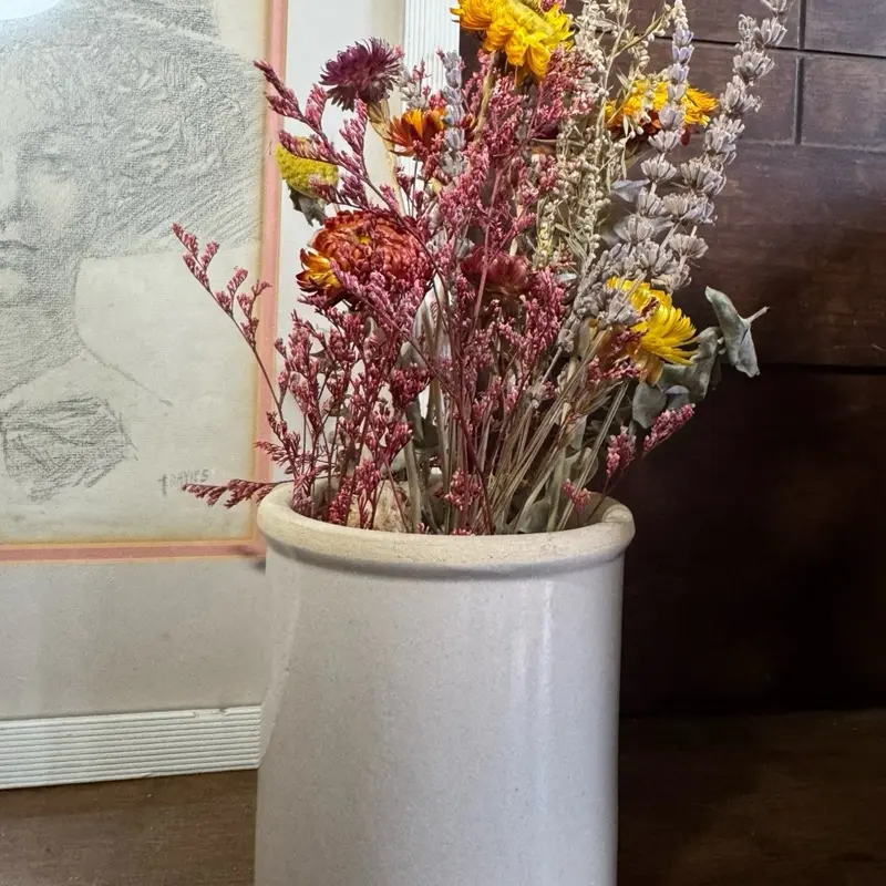 Vintage Stoneware Crock Vase Neutral Farmhouse Pottery Rustic Minimalist Decor for Dried Flowers and Home Decor