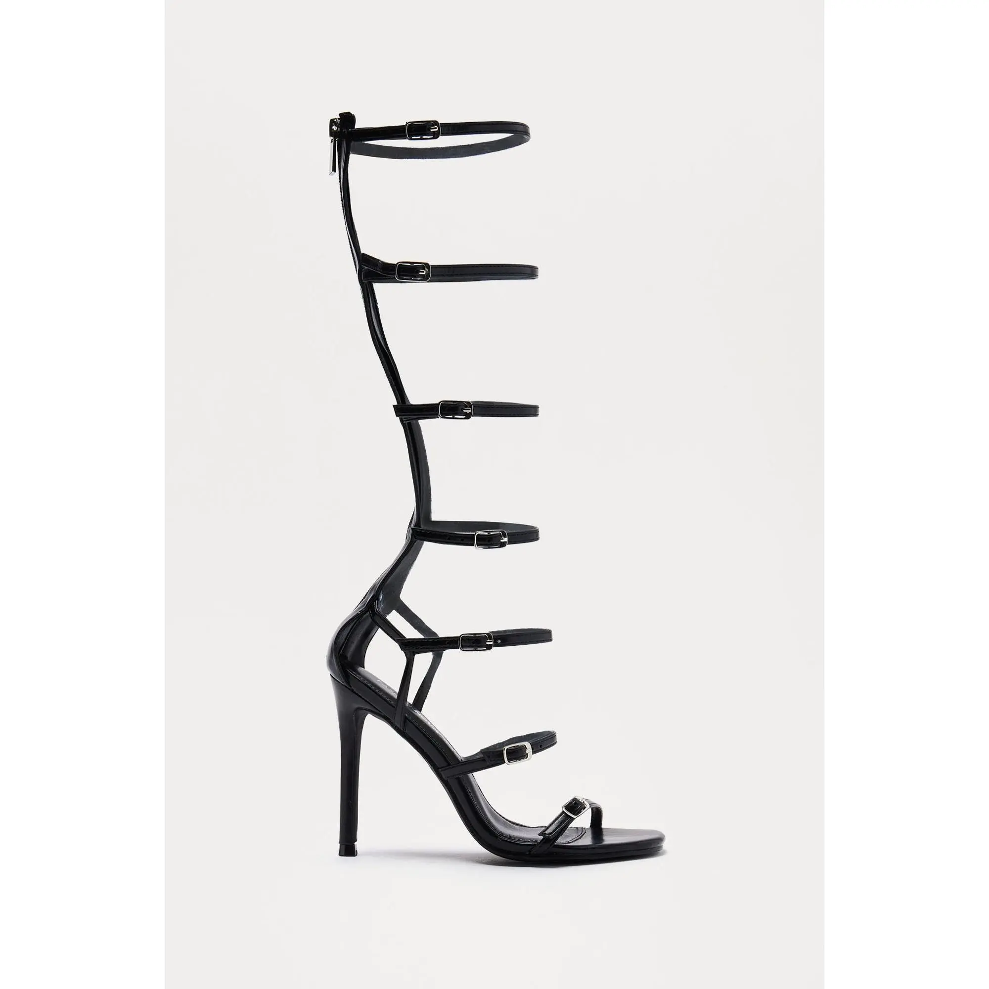 Mojito Buckle Knee High Heels - Black