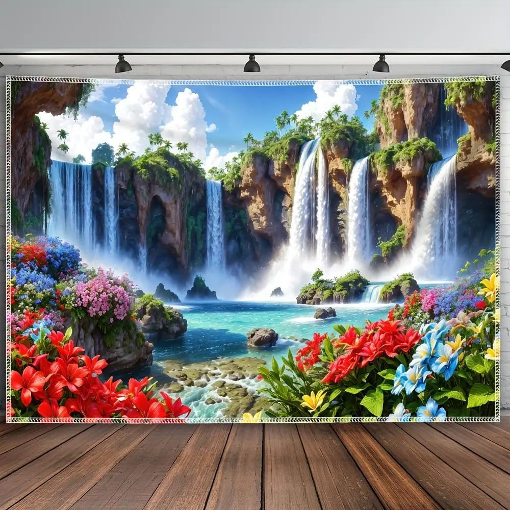 1-Piece Extra Large 2D Flat Panel Flower Landscape Print Polyester Wall Hanging, High-Quality Art Wall Decoration, Modern Indoor Home/Party Backdrop Decoration Supplies