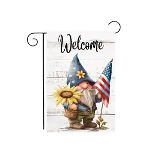 "Welcome" Gnome Sunflower and American Flag Garden Flag 12.5”x18"