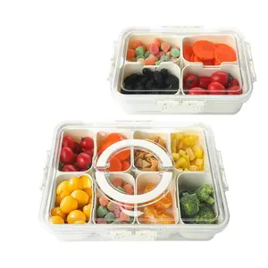 Clear Food Storage Box with Lid, 4/8 Compartments Snack Box, Charcuterie Container, Portable Snack Platter, Clear Organizer for Candy, Lunch Bento Box, Kitchen, Food Storage Containers