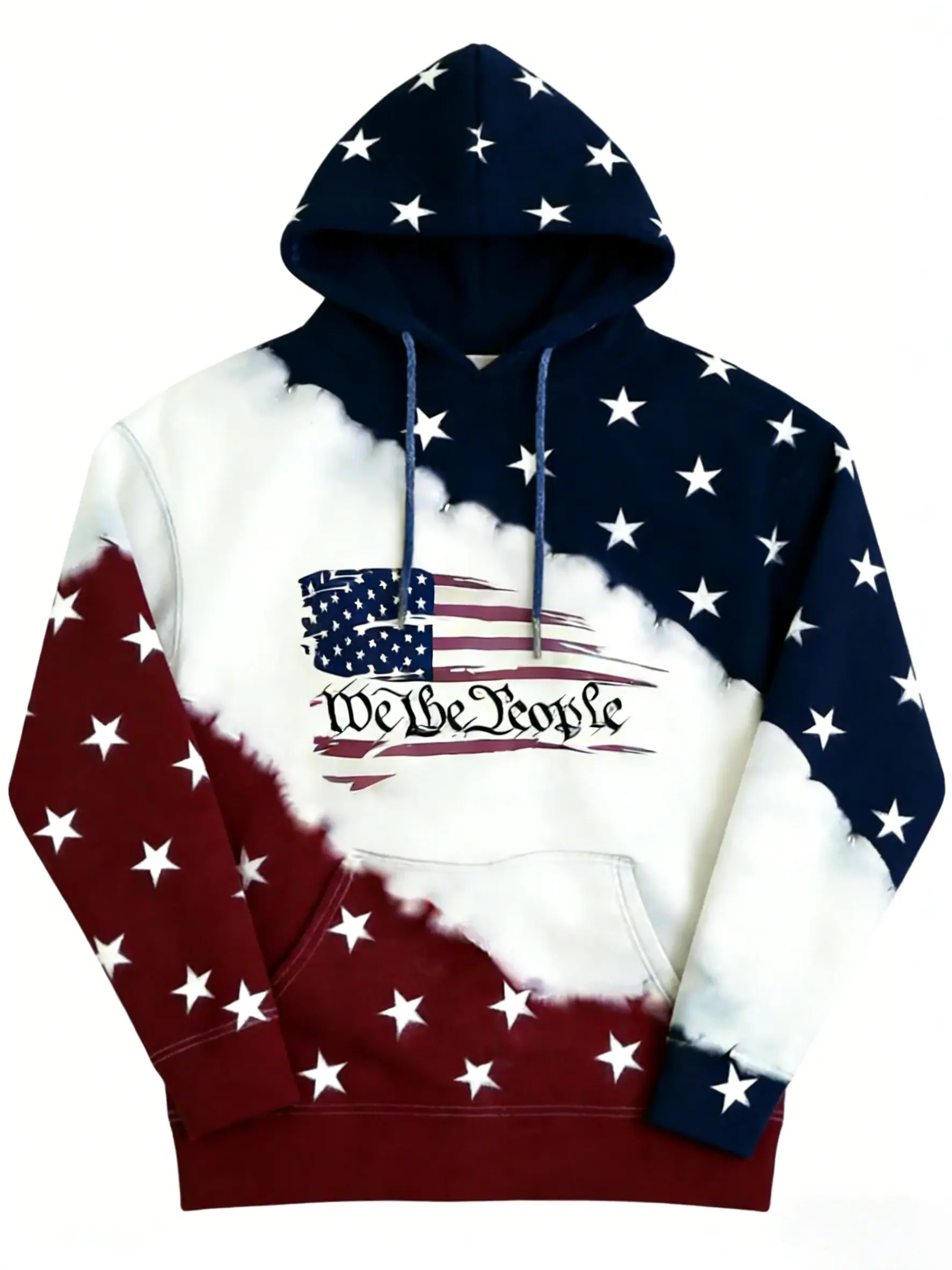 Women's "We The People" American Flag Print Hoodie, Tie Dye Stars & Stripes Patriotic Sweatshirt