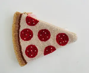 Pizza Slice Beaded Pouch – Handcrafted Pepperoni Zip Bag | Fun & Quirky Statement Clutch