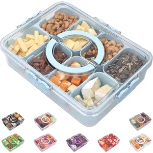 Snackle Box Container with Lid- Travel Charcuterie Box with Handle - Organizer for Candy, Fruit, Nuts, Veggies, Snacks, Beach Essentials, Portable Lunch Box (Blue, Large)