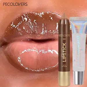 2PCS/Set Moisturizing Hydrating Lip Gloss and Lip Liner - Light and Non-sticky, Moisturizing and Glossy, Modify Lip Contour, Non-stick Cup, Halloween and Christmas Gifts