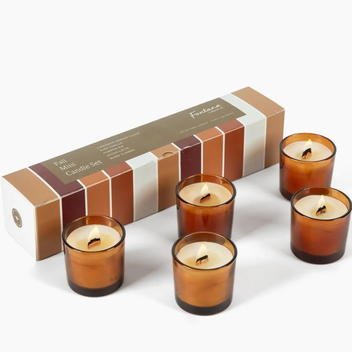 Fontana Candle Co Classic Fall Coconut Mini Set (5-Pack) - Scents: Cinnamon Orange Clove, Pure Vanilla, Pumpkin Pie, Spiced Latte, Warm Flannel - 15 Hour Burn Time per Unit - MADE SAFE Certified