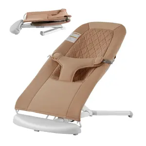 【fathersdaygift】VEVOR Baby Bouncer, Folding Bouncer Seat for Babies 0-9 Months, Newborn Bouncer Chair with 2 Reclining Angles & 3-Point Harness, Portable Infant Rocker with Carrying Bag for Indoors Outdoors, Camel