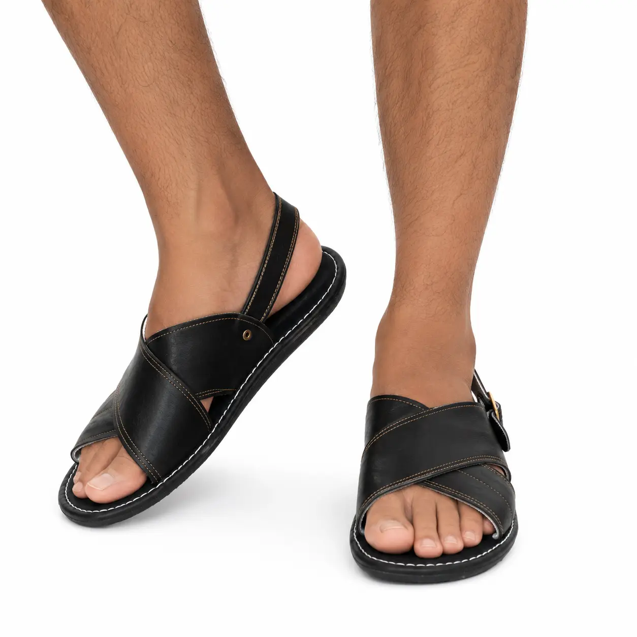 Huarache Cruzado Acojinado de cuero black Cross Padded Men Sandals Leather