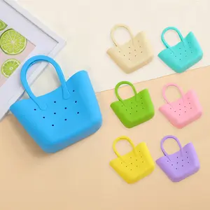 DIY Silicone Tote Bag for Women Versatile Small Solid Color Handbag Lightweight Waterproof Pouch with Hole for Christmas Gifts
