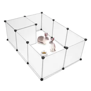 DIY Portable Pet Playpen for Small Animals, Indoor Outdoor Puppy Kennel Crate Fence for Rabbits Guinea Pigs Hamsters Hedgehogs, DIY Expandable Strong Transparent Play Yard with Easy Assembly