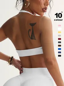 Women's Solid Sports Bra, Breathable Comfortable Seamless Sports Bra, Ladies Sportswear for Indoor Outdoor Wear, Yoga Bra