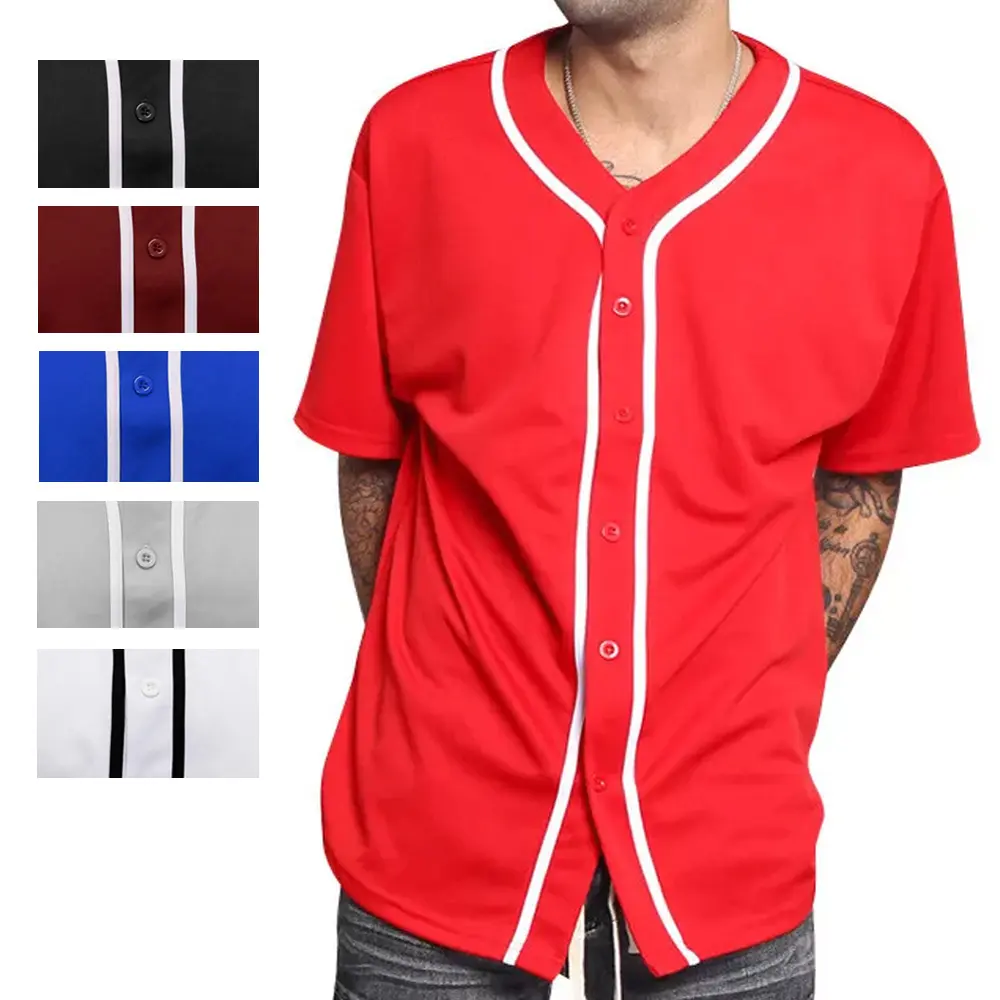 Men's Plain Baseball Jersey Button Down Shirt Short Sleeve
