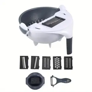 Multi Purpose 9 in 1 Kitchen Vegetable Fruit Slicer Dicer Grater with Safe Sharp Stainless Steel Blades, Easy Clean Compact Food Cutter with Space Saving Design for Home Kitchen Vegetable Prep
