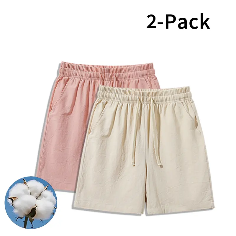 Men's 2-Pack Cotton Drawstring Shorts - Basic Adjustable Elastic Waist Bottom, Casual Loose Fit, Breathable Soft Clothes for Daily, Beach Use, Overall
