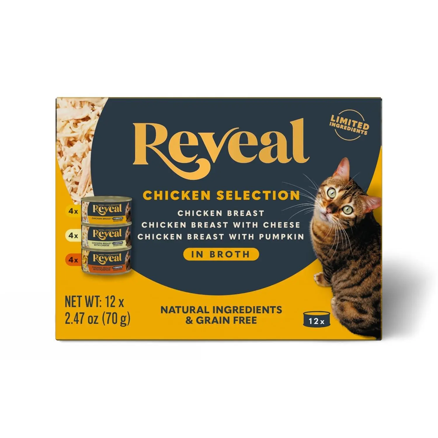 Reveal Fish Variety Pack Wet Cat Food in Broth 12-Pack 3-Flavor, High Protein, Limited Ingredient, Grain Free, Natural Canned Cat Food, No Fillers, No By-Products (12 x 2.47 oz Cans)