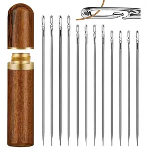 36 Pcs Self Threading Sewing Needles Sets Large Gauge Needle Hand Sewing Needle Embroidery Needles with Wooden Case for Knitting Mending DIY Handsewing Art Crafts outdoorfun
