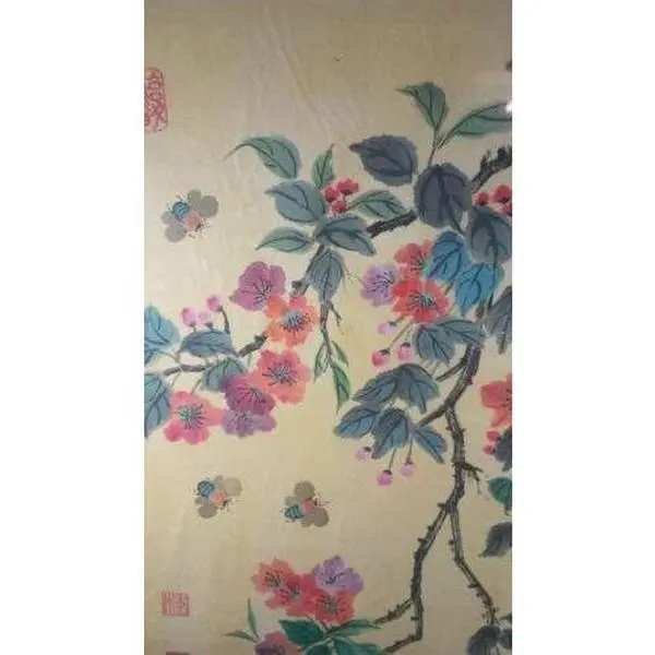 Antique Signed Chinese or Japanese Watercolor Painting Framed 24"X20"