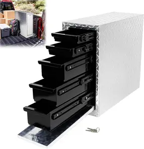 Truck Bed Tool Box with 5-Drawer Slides, Heavy Wall Aluminum Truck Bed Tool Box, Lockable Tool Chest Storage for Pickup, Jobsite and Side Trucks, Silver