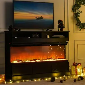 [Memorialday] HOMBCK Fireplace TV Stand with 50" 3-Side Glass Insert, Fireplace Entertainment Center with 3 Drawers, TV Consoles for Living Room, Black