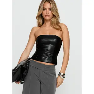 Oaklee Strapless Faux Leather Top Black