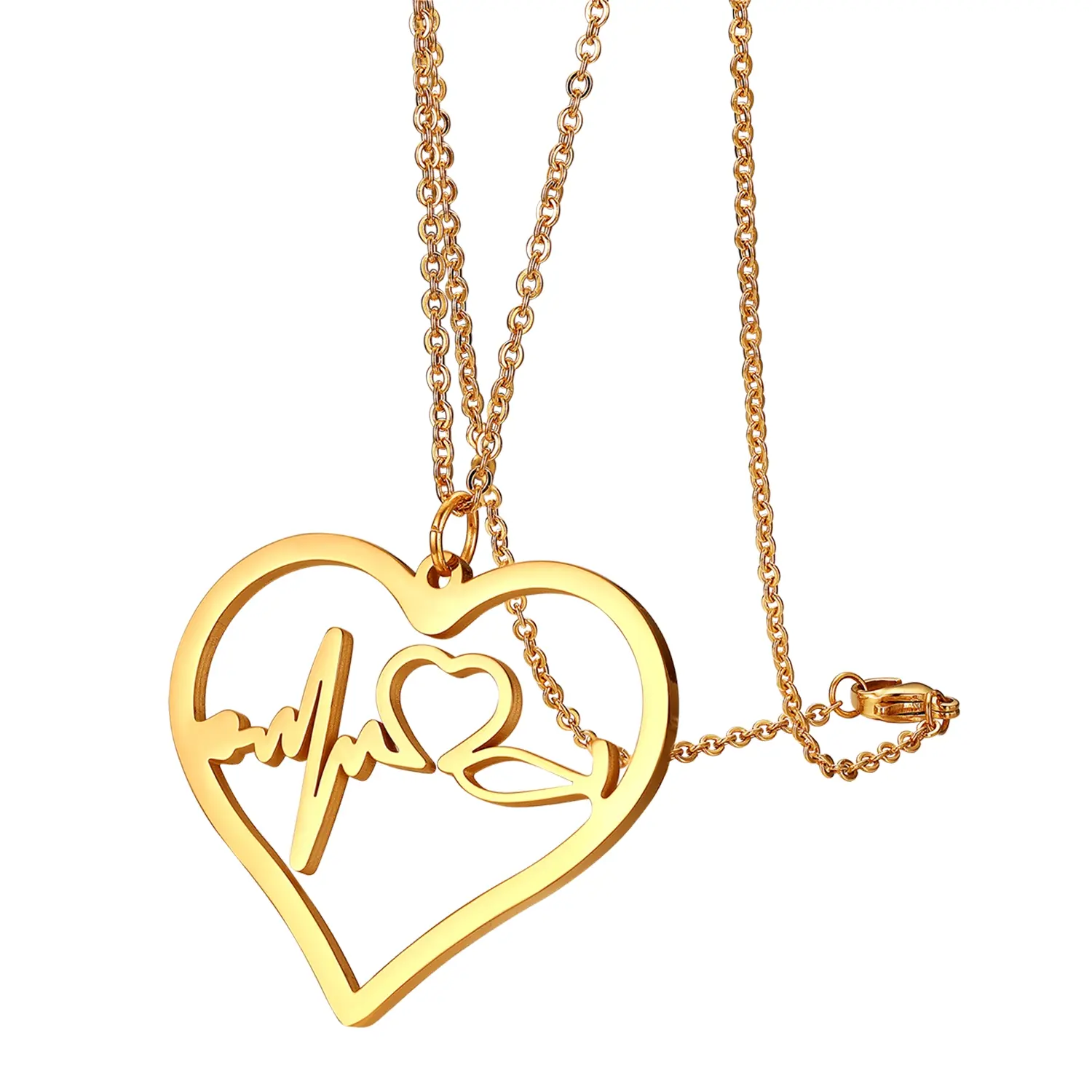 OIDEA Hollow Medical Theme Stainless Steel Necklace for Nurses - Symbolic Heart Pendant Chain Jewelry Necklaces, Hypoallergenic, Tarnish-Resistant, Lightweight, Mid-Chain Length, 0.39 Oz, Healthcare Workers Gift for Clinical Wear, Christmas