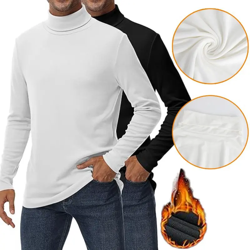Men's Long Sleeve Turtleneck T-Shirt, Soft Stretchy Compression Pullover, Lightweight Thermal Base Layer for Casual Street Wear, Long Johns
