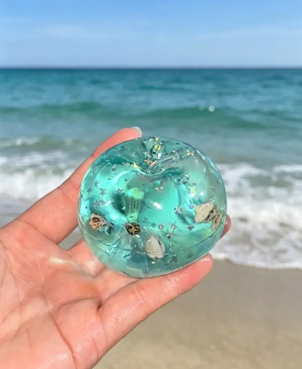Transparent Ocean Apple Squishy, Sparkly Star & Seashell Slow Rebound Fidget Toy, Aesthetic Stress Relief Squeeze Toy for Office & Daily Relax