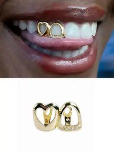 1 set Unisex Hollow Gold & Silver Tooth Grillz Tooth Gems, Suitable For Nightclub, party