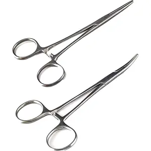 Versatile Angling Tools with 2 count 5 Inch Fishing Forceps Set - Stainless Steel, Curved & Straight Hemostats, Serrated Jaws, Locking Mechanism, and Lightweight Design
