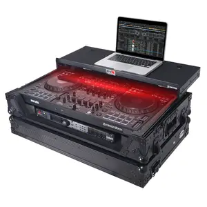 Pro X ATA Flight Style Road Case For Pioneer DDJ-FLX10 DJ Controller with Laptop Shelf 1U Rack Space Wheels and LED Black Finish