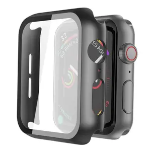 Protective Case for Apple Watch - Matte Plastic Cover with Tempered Glass Screen Protector