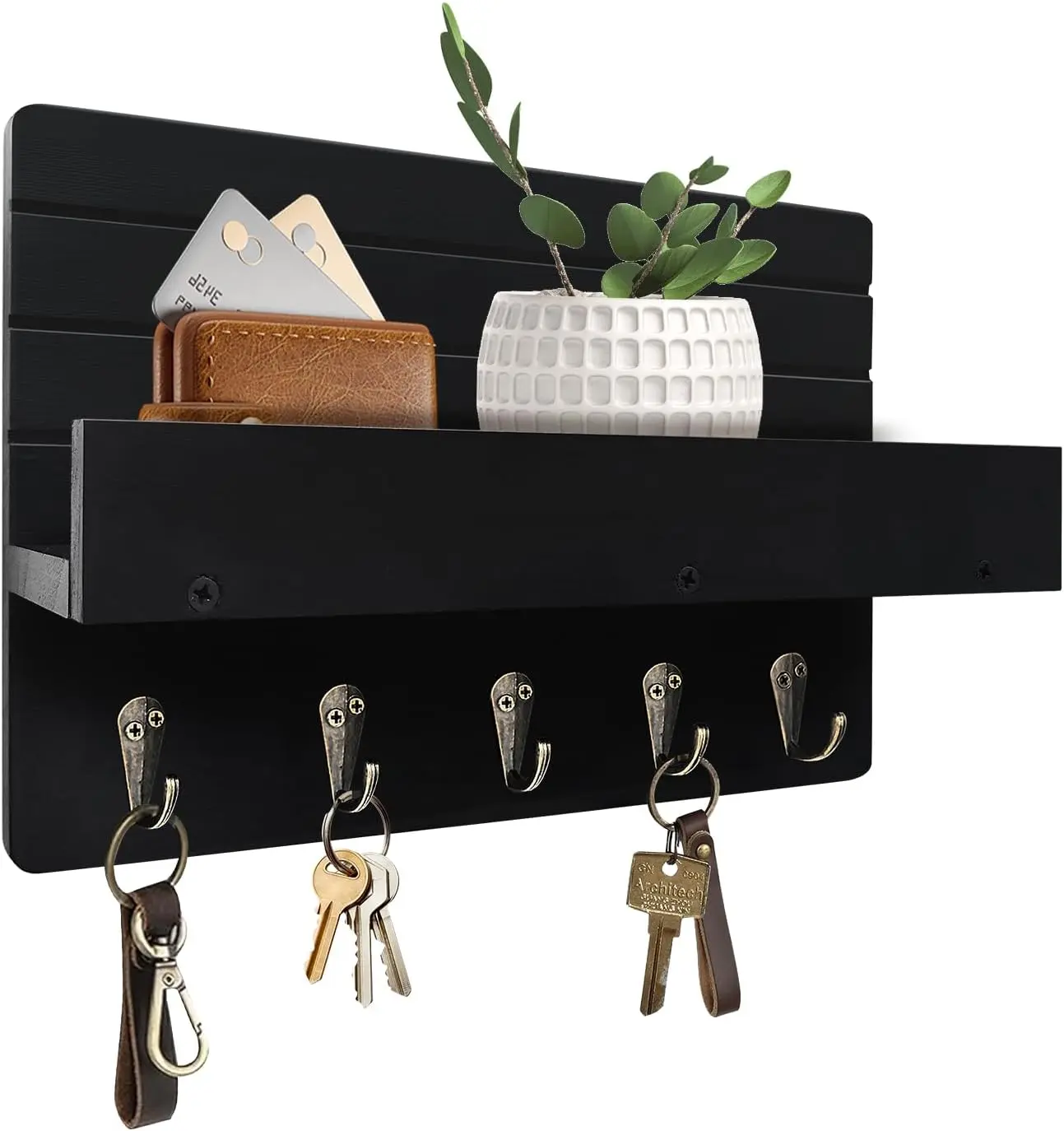 Key Holder Wall Mount, Entryway Decorative Key Rack with 5 Sturdy Hooks for Hanging Keys