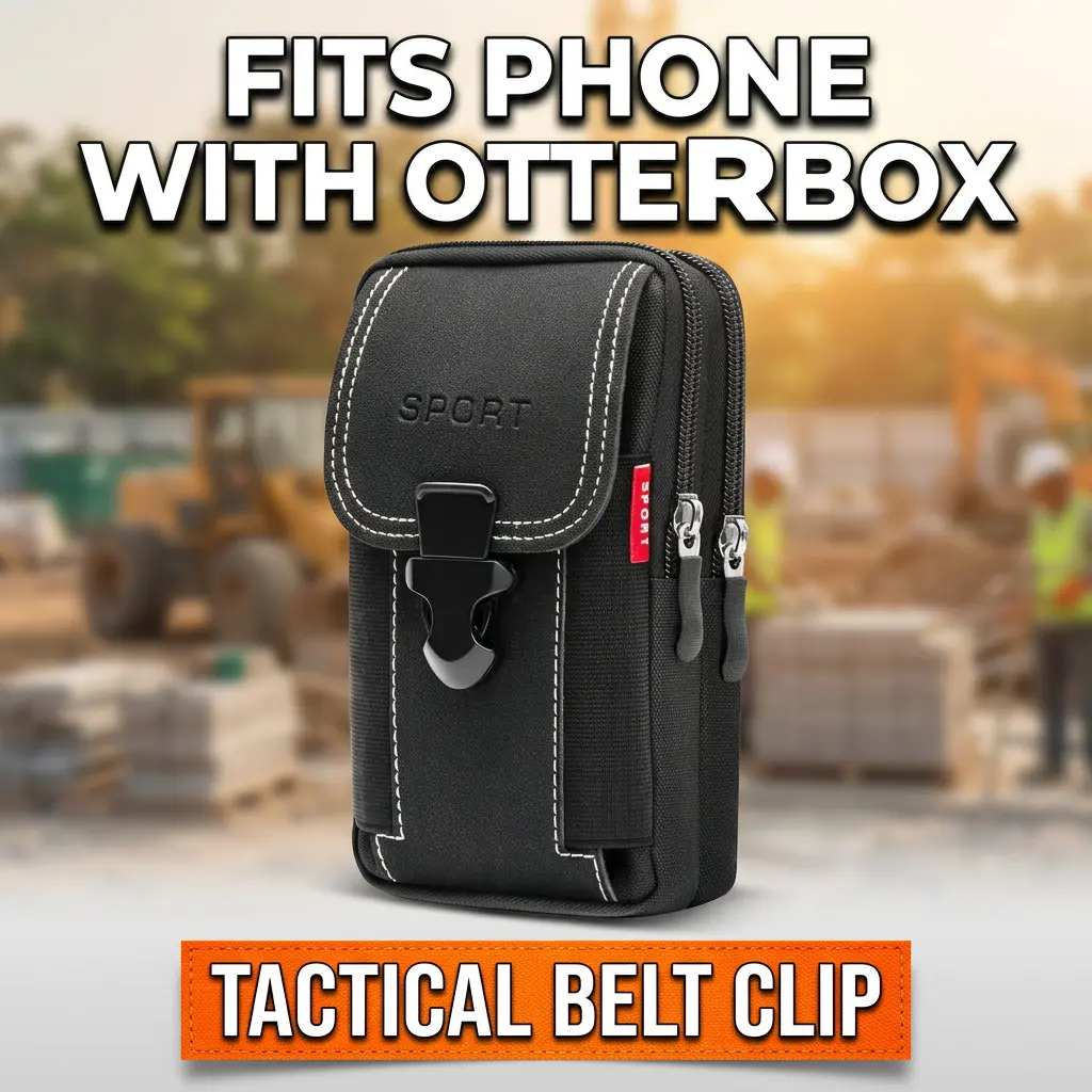 Heavy-Duty Nylon Tactical Belt Cell Phone Holster with Belt Clip, Car Stowing Tool Bag for Men, Fits iPhone 16/16 Pro/15/15 Pro/14/14 Pro/13 Pro/12 Pro/11 Pro/XS/8/7 with Otterbox Cover, Includes Pen Holders & Velcro Closure