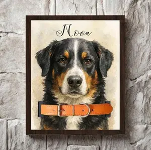 Customized Dog Memorial Frame With Pet Portrait Photo, Remembrance Gift For Loss Pet, Loss Cat Collar Keepsake With Pet Portrait From Photo