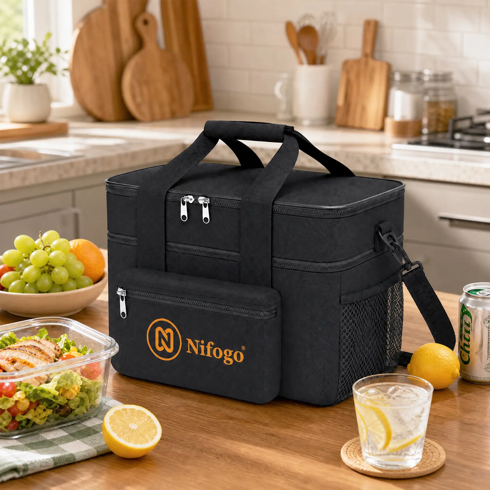 Nifogo 15L Durable 600D Oxford Insulated Lunch Bag, Large Portable Cooler Tote with Zip for Men & Women, Leakproof for Work, Picnic & Park Day, Durable Lunch Bag, Lunch Box
