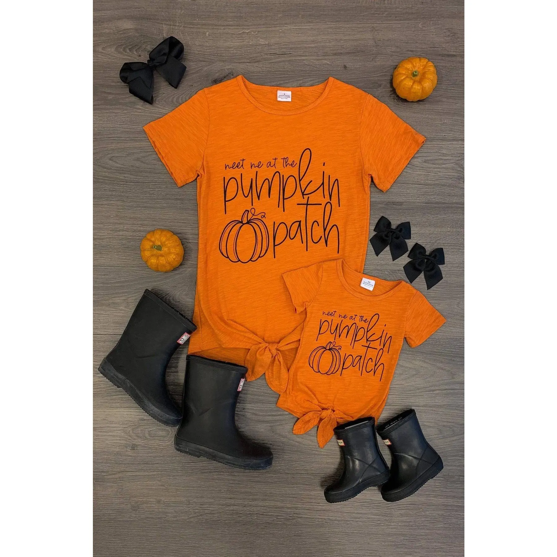 Mom & Me Casual Tie Top Set - "Meet Me at the Pumpkin Patch" Design, Short Sleeve, Comfortable Fabric, Matching Bottoms, Comfy, Clothes, Breathable, Piece, Women