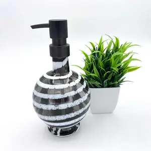 Boho Handblown Glass Soap Dispenser – Gray with Distressed White Spiral