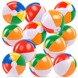 12-Pack Beach Balls - Bulk Classic Beachball Inflatable Swimming Pool Toys for Games Adults Kids Birthday Party Supplies Combo Set, Rainbow Color Blow Up Luau Decorations Favors Gifts