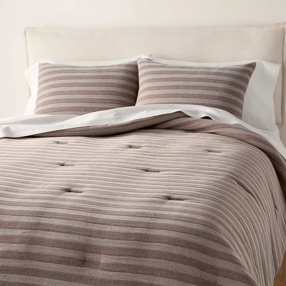 Hearth & Hand with Magnolia 3pc King Cotton Blend Tonal Stripe Comforter Bed Set, Brown, Envelope Close, for Bedroom Decor & Home Interior