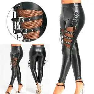 High Waisted Faux Leather Bottoms W/ Buckles+Fishnets